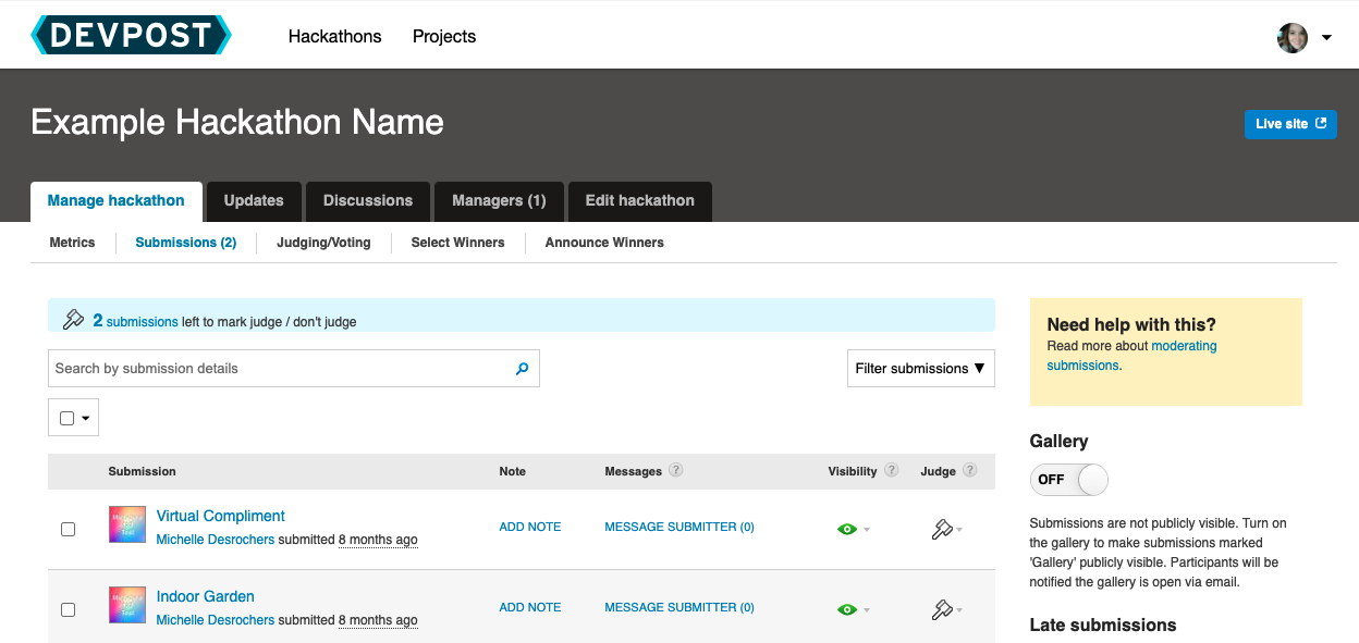 Managing Submissions – Devpost Help Center